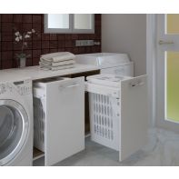 Sige laundry hamper (single) with soft-close runners, suits 450mm cabinet, white basket with lid, 1x53l, ea.