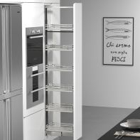 VIVID Tall pantry, 6 baskets, for 400mm wide cabinets (1850-2170mm), white board / chrome surround, soft-close runners, each