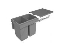 Sige pull-out bin for undercounter installation with overextension slides, suits 400mm cabinet, 2x24l bins, ea.